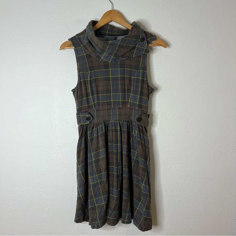 Outlander Hot Topic Fraser Tartan Sleeveless Dress Sheath Button Cowl Neck Sz S